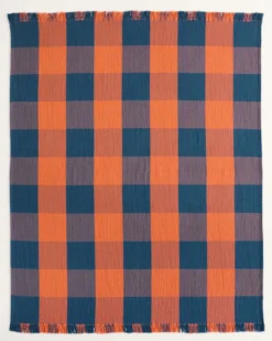 BLOCK PLAID ORGANIC COTTON FRINGED THROW