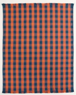 BLOCK PLAID ORGANIC COTTON FRINGED THROW