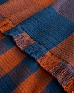 BLOCK PLAID ORGANIC COTTON FRINGED THROW