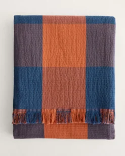 BLOCK PLAID ORGANIC COTTON FRINGED THROW