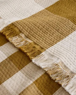 BLOCK PLAID ORGANIC COTTON FRINGED THROW