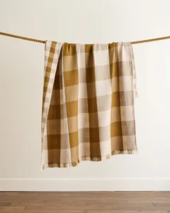 BLOCK PLAID ORGANIC COTTON FRINGED THROW