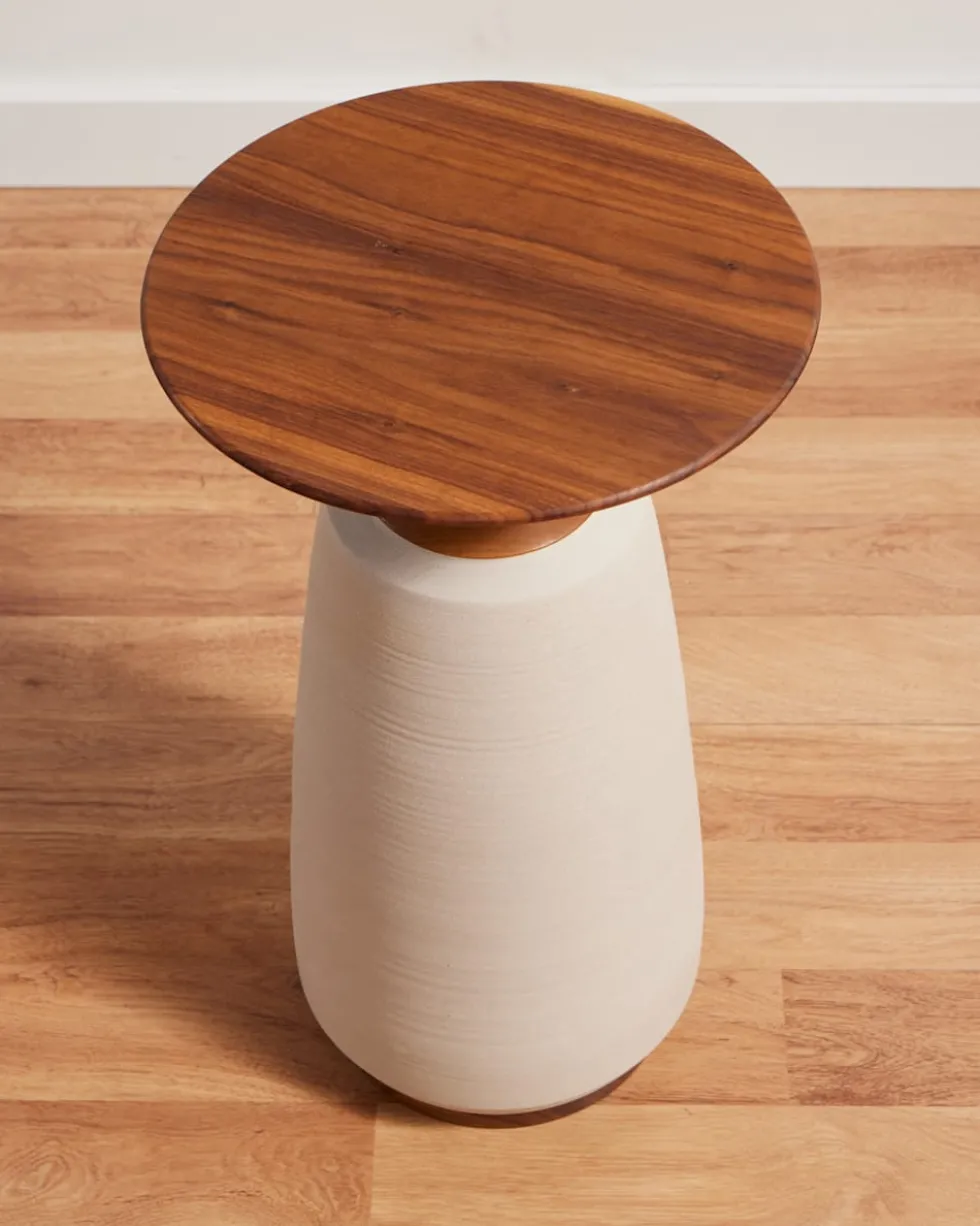 HANDMADE STONEWARE & WOOD COCKTAIL TABLE