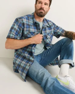 MEN'S SHORT-SLEEVE PLAID BOARD SHIRT