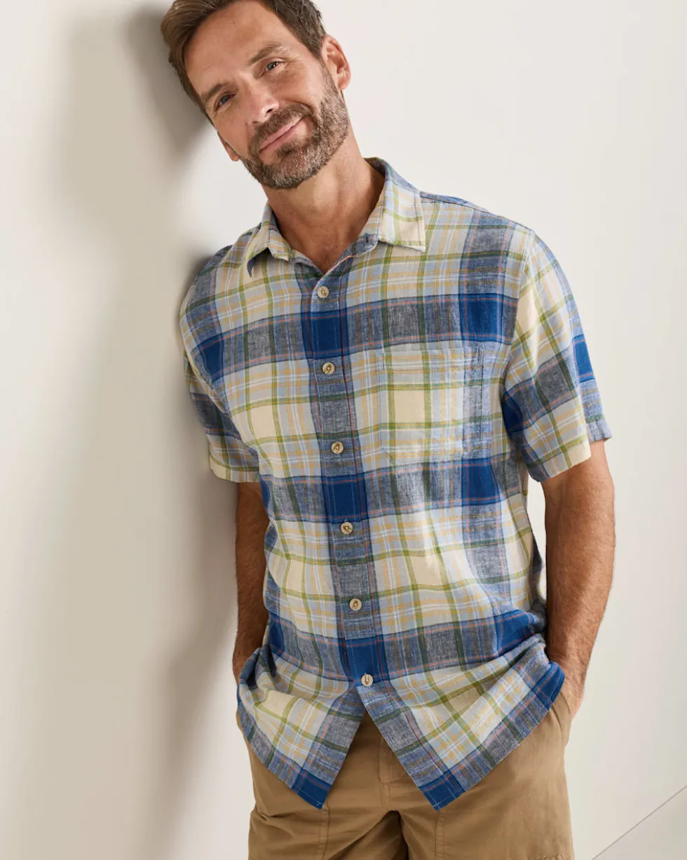 MEN'S SHORT-SLEEVE PLAID SHORELINE LINEN SHIRT