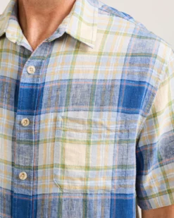MEN'S SHORT-SLEEVE PLAID SHORELINE LINEN SHIRT