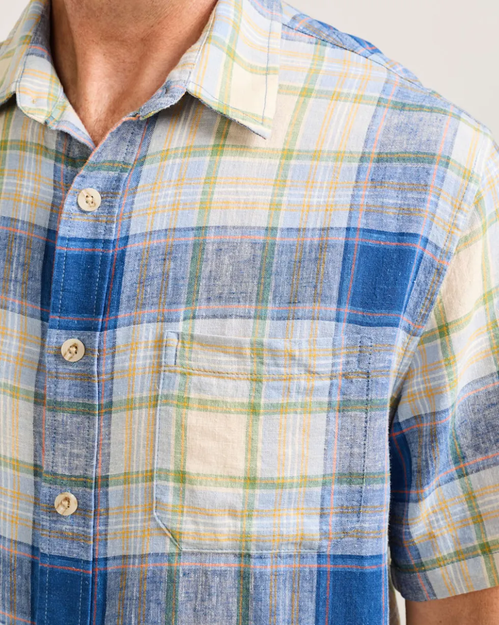 MEN'S SHORT-SLEEVE PLAID SHORELINE LINEN SHIRT