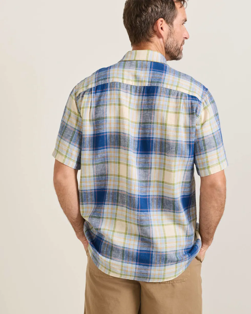 MEN'S SHORT-SLEEVE PLAID SHORELINE LINEN SHIRT