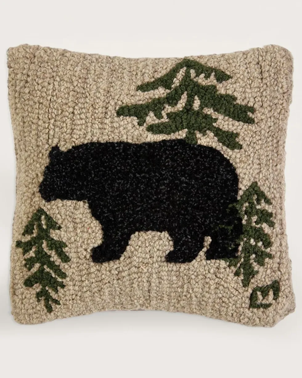 WANDERING BEAR HOOKED SQUARE PILLOW