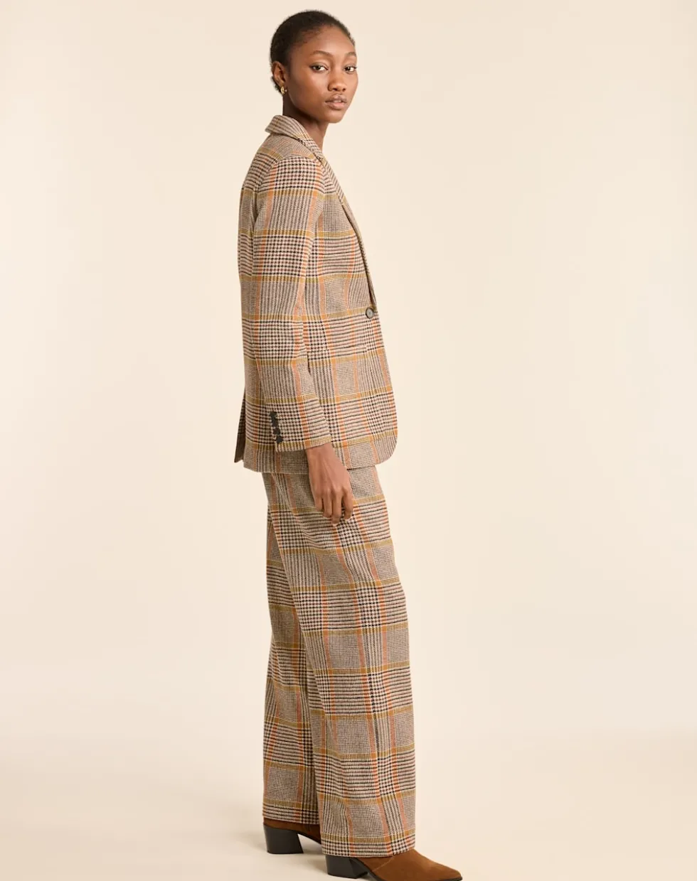 WOMEN'S GLEN PLAID WOOL TROUSERS