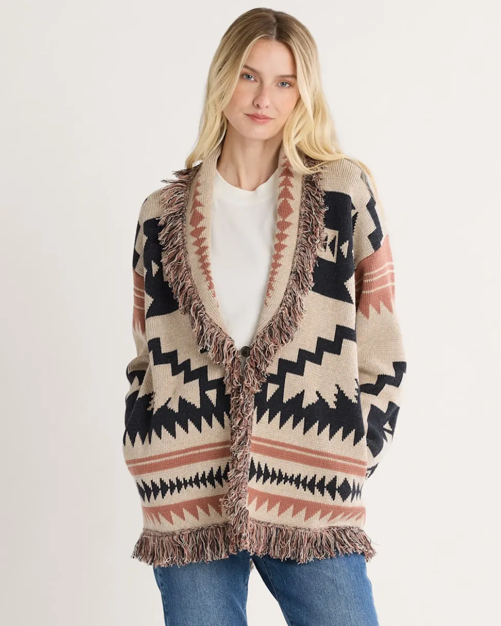 WOMEN'S GRAPHIC FRINGE CARDIGAN