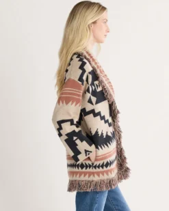 WOMEN'S GRAPHIC FRINGE CARDIGAN
