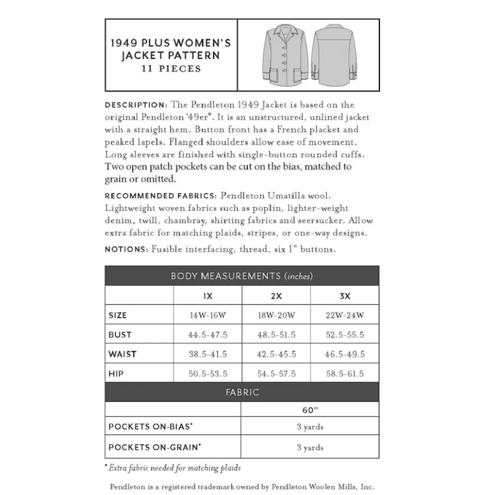 WOMEN'S 1949 JACKET PATTERN - PLUS