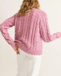 WOMEN'S MARLED COTTON CABLE CARDIGAN