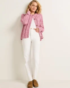 WOMEN'S MARLED COTTON CABLE CARDIGAN