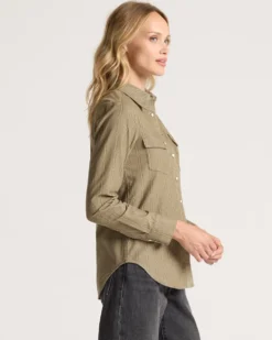 WOMEN'S PRINTED CORDUROY GAMBLER SHIRT