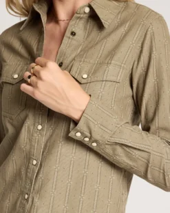 WOMEN'S PRINTED CORDUROY GAMBLER SHIRT