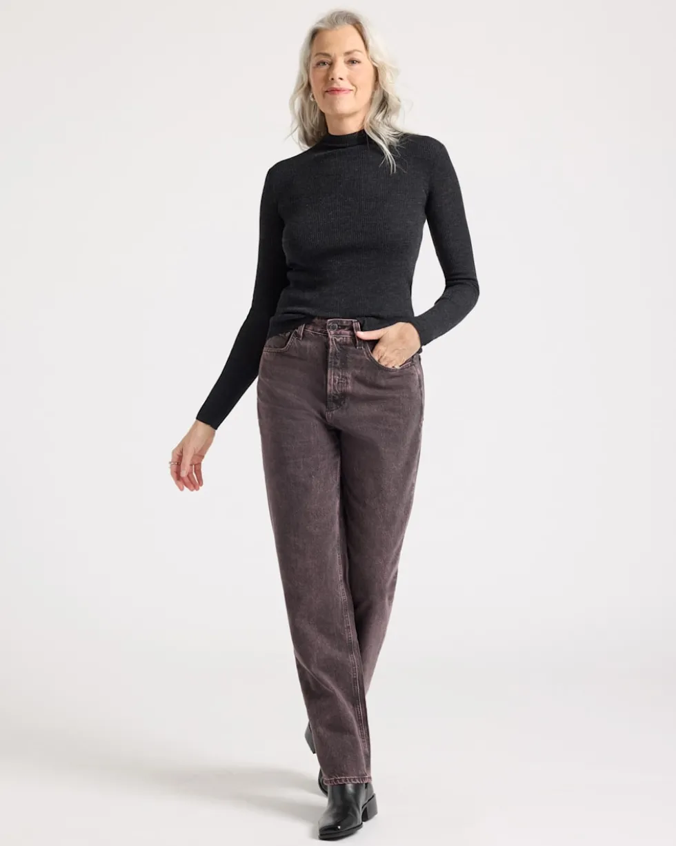 WOMEN'S RIB MERINO MOCKNECK