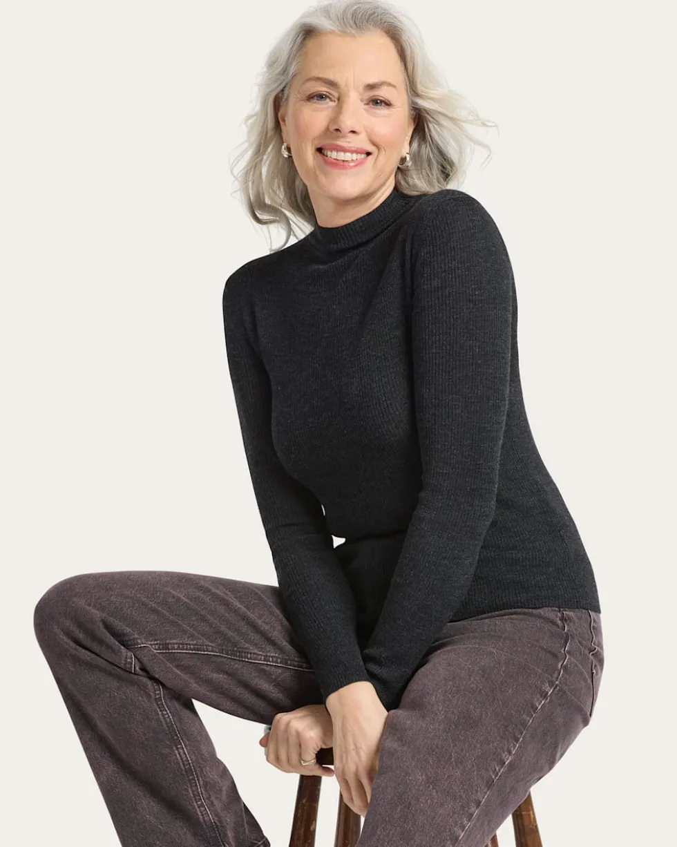 WOMEN'S RIB MERINO MOCKNECK