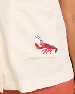 WOMEN'S SHORT-SLEEVE EMBROIDERED LINEN CAMP SHIRT