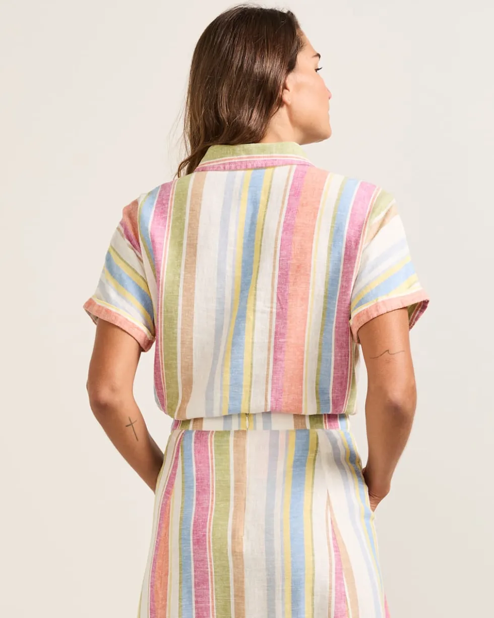 WOMEN'S SHORT-SLEEVE STRIPE LINEN SHIRT