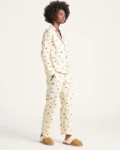 WOMEN'S SKI PRINT FLANNEL PAJAMA SET