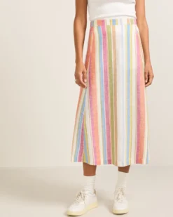 WOMEN'S STRIPE LINEN MIDI SKIRT