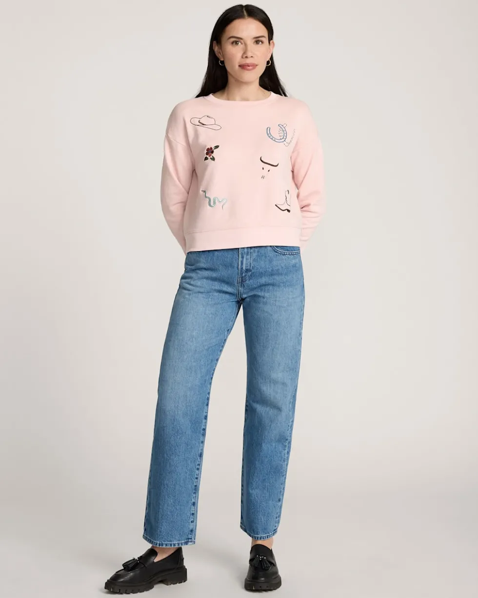 WOMEN'S WESTERN GRAPHIC FRENCH TERRY PULLOVER