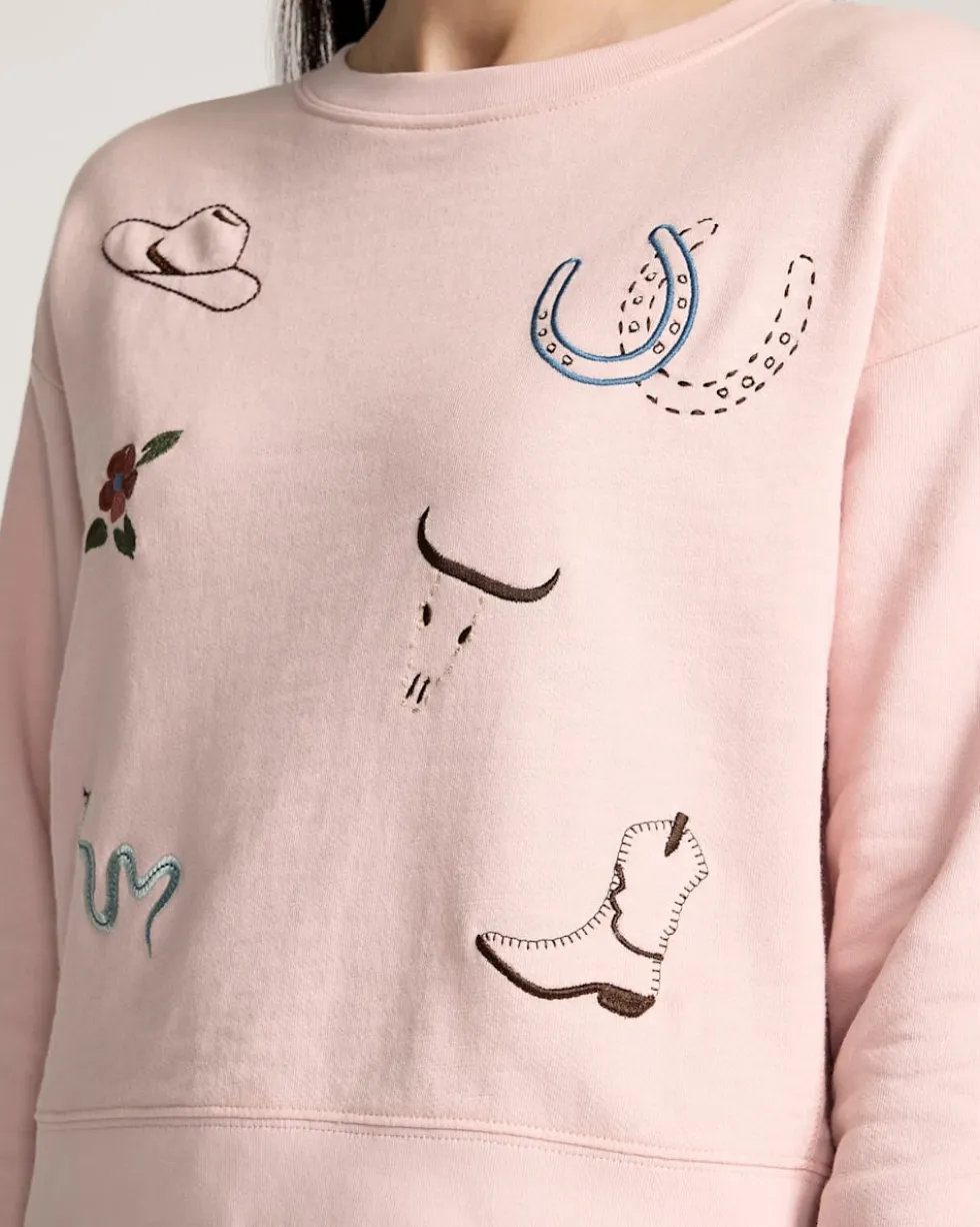 WOMEN'S WESTERN GRAPHIC FRENCH TERRY PULLOVER