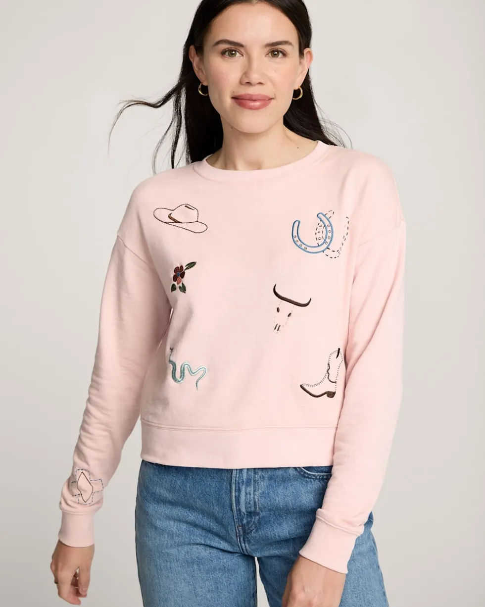 WOMEN'S WESTERN GRAPHIC FRENCH TERRY PULLOVER